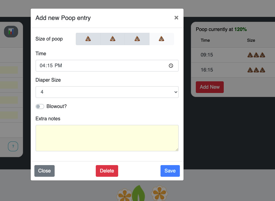 Input form for poop