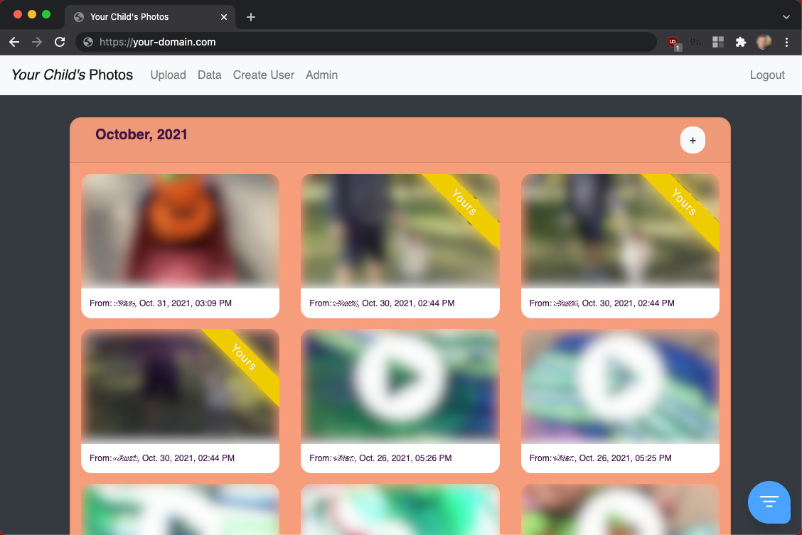 Sample photo dashboard with blurred images.