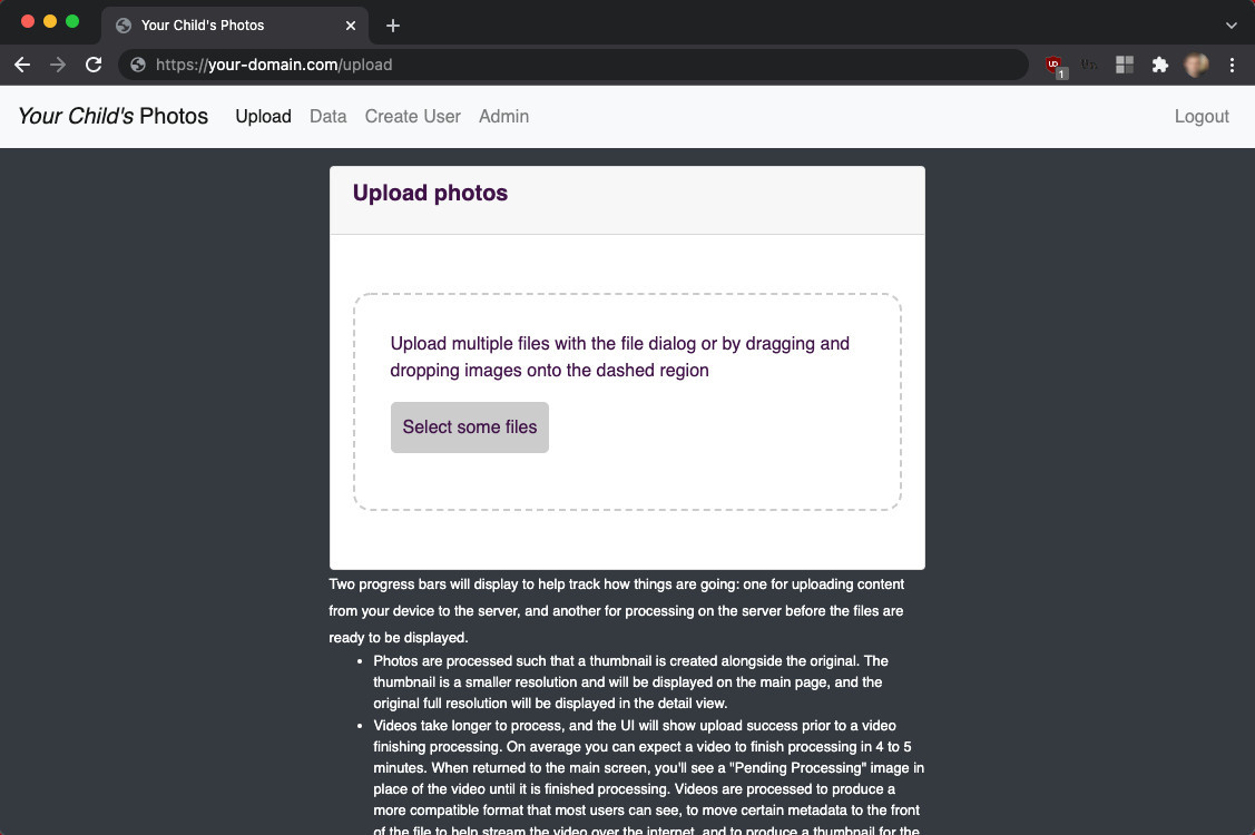 Photo Upload page